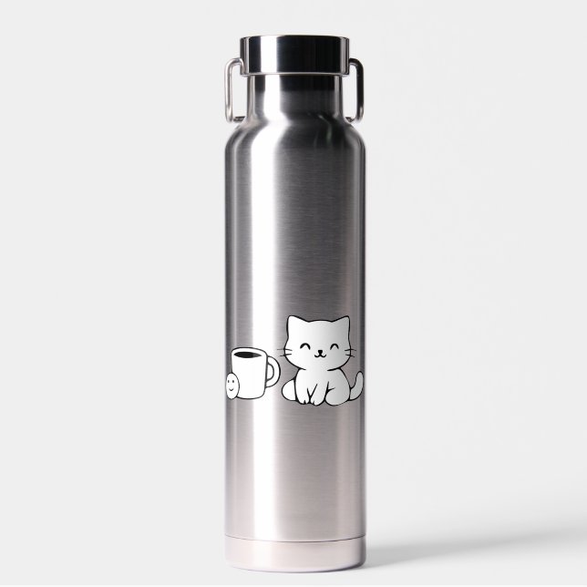 Botella De Agua Cat Line Art – Minimal Black Outline Illustration (Delantero)