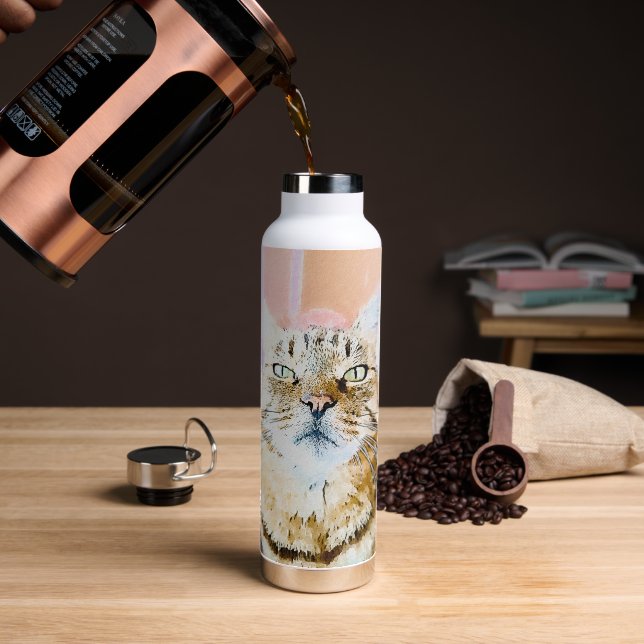 Botella De Agua Cat Water Bottle – Stay Hydrated with Feline Charm (Café)
