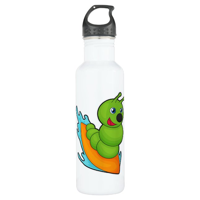 Botella De Agua Caterpillar como surfista con Surfboard (Anverso)