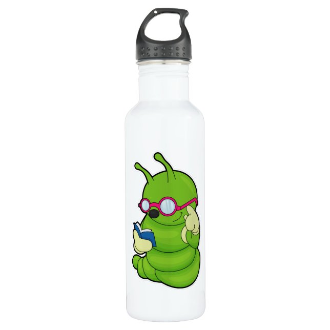 Botella De Agua Caterpillar con gafas de sol y libro (Anverso)