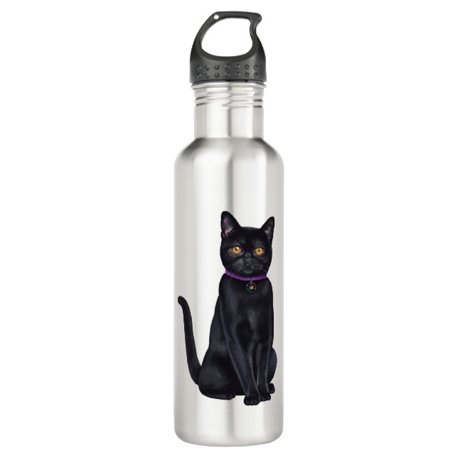 Botella De Agua CatFans - gato negro de Bombay (Anverso)