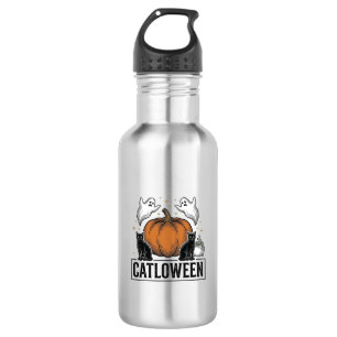 Botella De Agua Catloween Gato Negro Fantasma Diseño Vectorial de