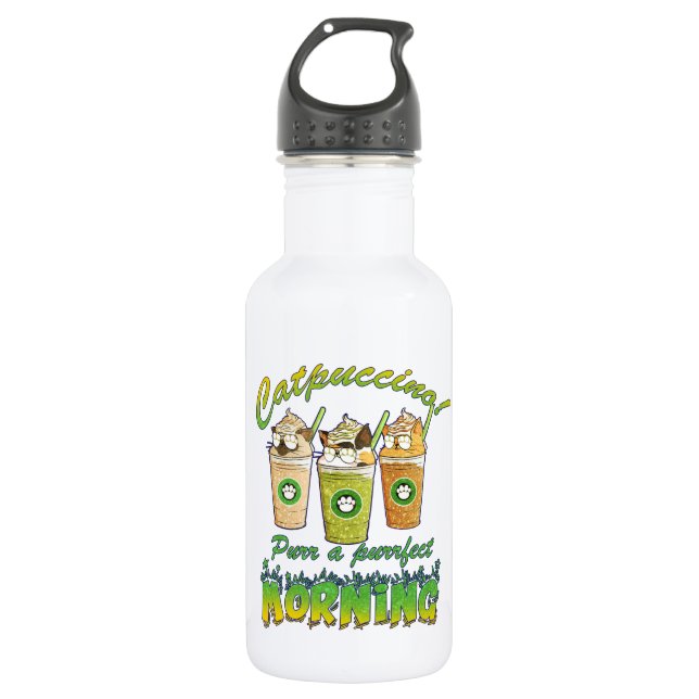Botella De Agua Catpuccino - Purr una mañana perfecta | Gato de co (Anverso)