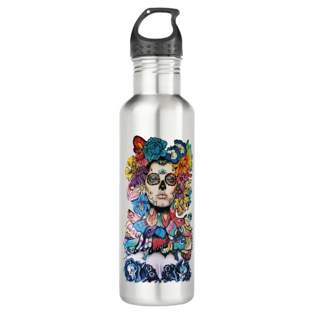 Botella De Agua Catrina Multicolor (Anverso)