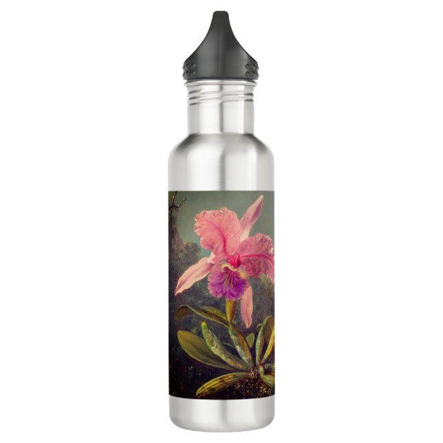 Botella De Agua Cattleya Orchid y tres Hummingbirds Heade (Izquierda)