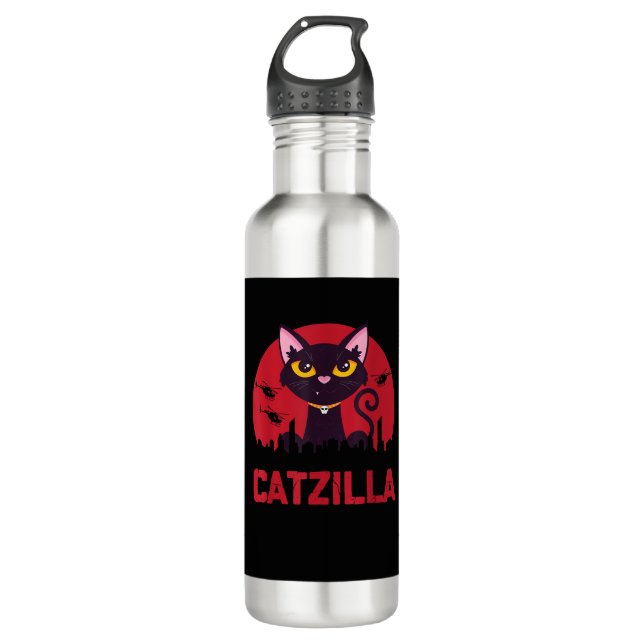 Botella De Agua Catzilla Funny Cat Monstruo (Anverso)