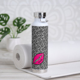 Botella De Agua Cebra simple con labios rosados personalizados