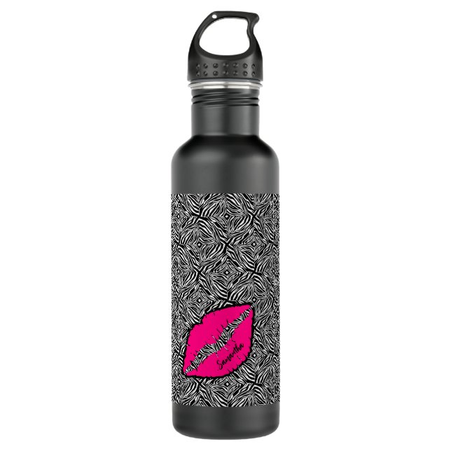 Botella De Agua Cebra simple con labios rosados personalizados (Anverso)