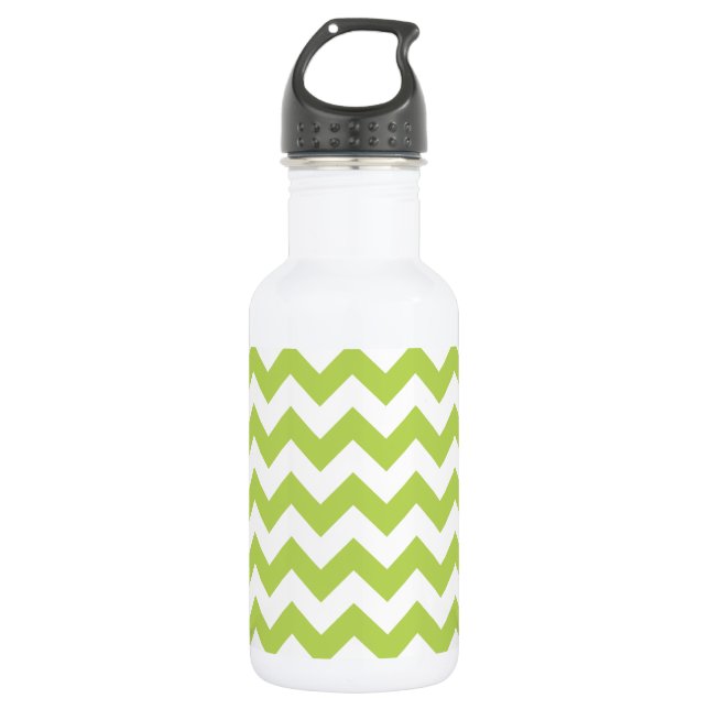 Botella De Agua Cebra Verde, Chevron Verde, Patrón Geométrico (Anverso)