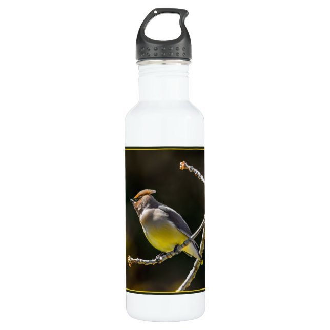 Botella De Agua Cedar Waxwing Songbird Foto original de ave silves (Anverso)