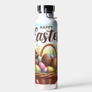 Botella De Agua Cesta de Pascua colorida y feliz con huevos