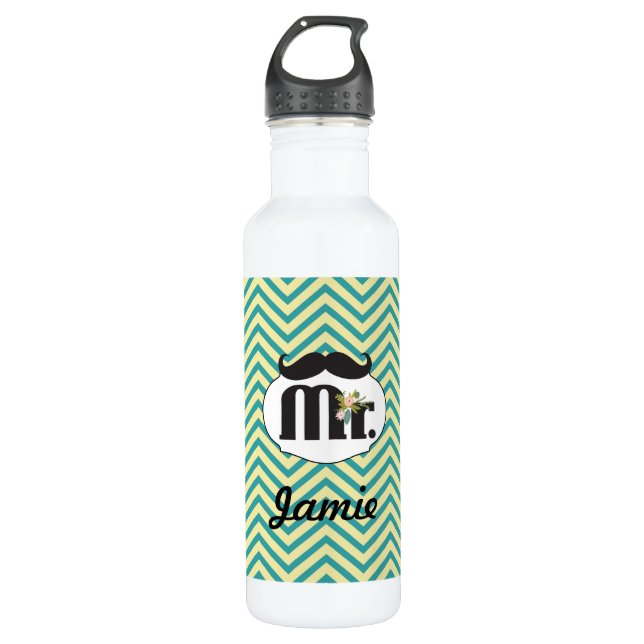 Botella De Agua Chalkboard Sr. Boda Amarillo y Verde (Anverso)