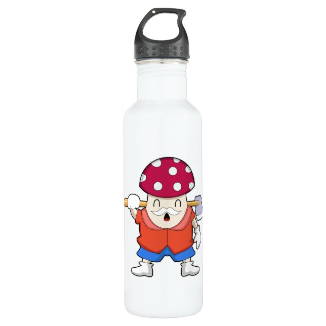 Botella De Agua champiñón como granjero con hacha (Anverso)