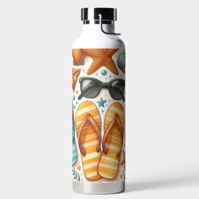 BOTELLA DE AGUA CHANCLAS DE VERANO GAFAS DE SOL CONCHAS DE MAR (Izquierda)