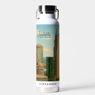 Botella De Agua Charlotte NC Acuarela del Horizonte Viaje