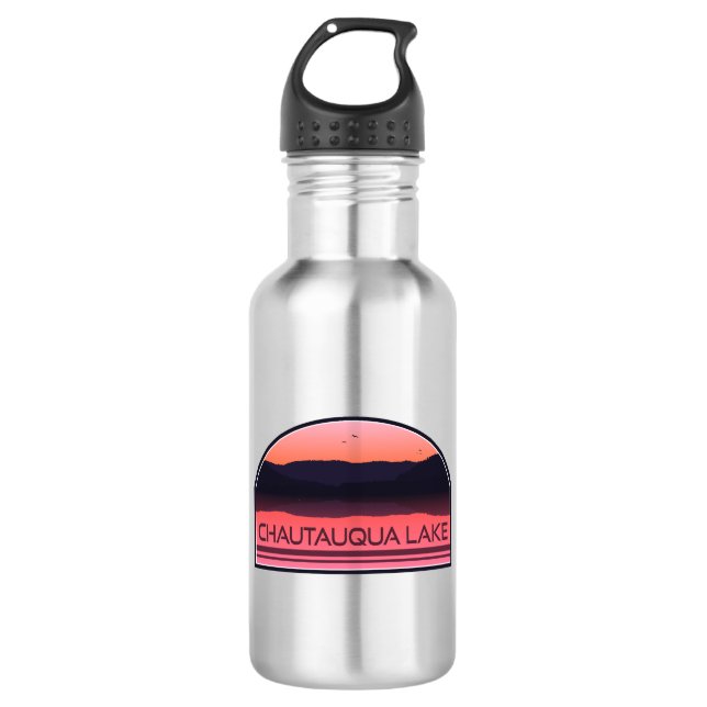 Botella De Agua Chautauqua Lake New York Red Sunrise (Anverso)