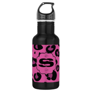 Botella De Agua Cheetah 32 de leopardo negro rosado. oz.