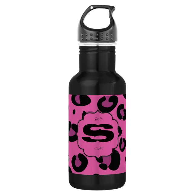 Botella De Agua Cheetah 32 de leopardo negro rosado. oz. (Anverso)