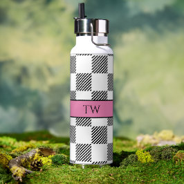 Botella De Agua Cheques blancos y negros colocados en el vacío de