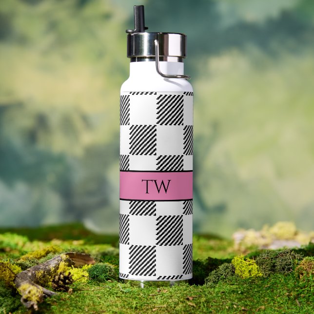 Botella De Agua Cheques blancos y negros colocados en el vacío de  (Exterior)