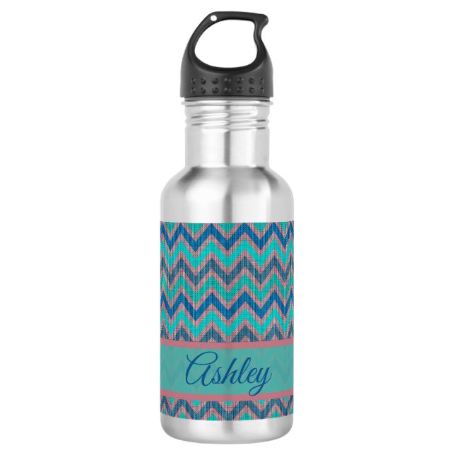 Botella De Agua Chevron de tonos azules (Anverso)
