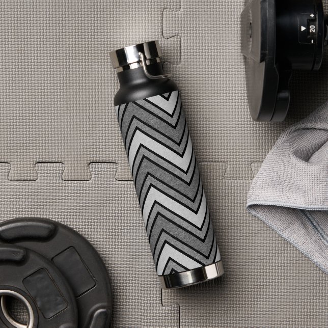 Botella De Agua Chevron gris y negro (Gimnasio)