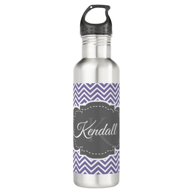 Botella De Agua Chevron morado personalizado (Anverso)