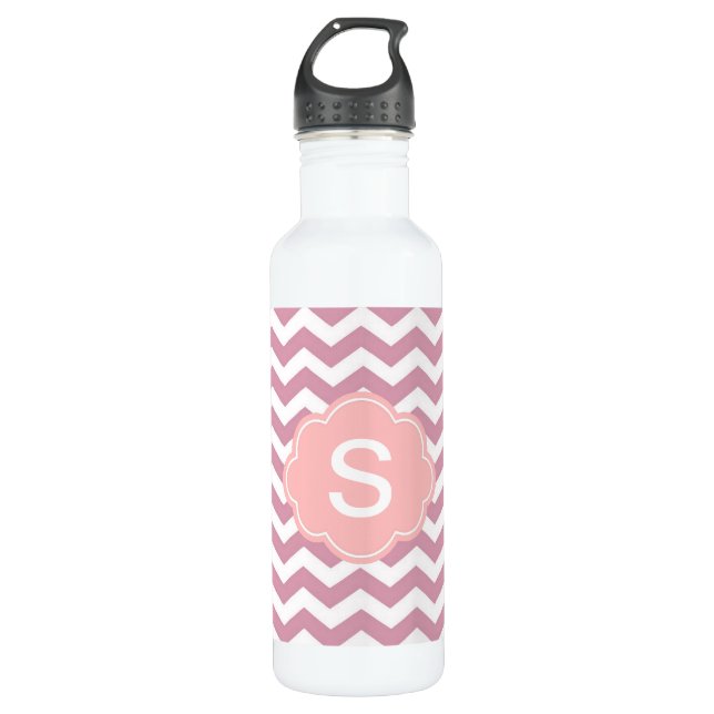 Botella De Agua chevron zigzag rosa simple, elegante y moderno (Anverso)