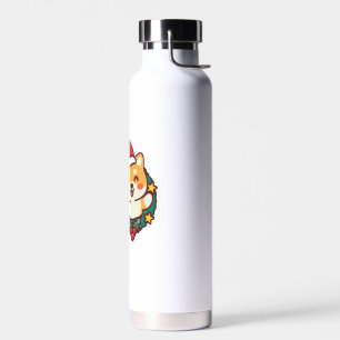 Botella De Agua Chiba chiba chiba inu sonriendo con Gorra navideño