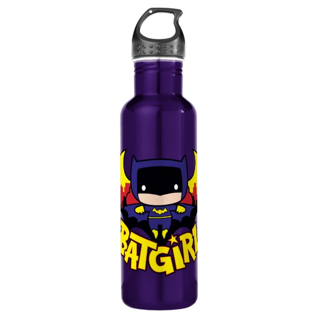 Botella De Agua Chibi Batgirl Con Skyline Y Logo Gótico (Anverso)