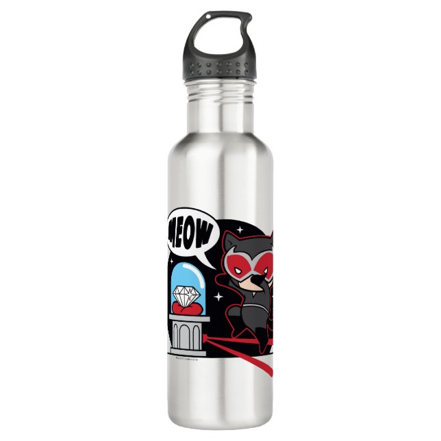 Botella De Agua Chibi Catwoman Robando un diamante (Anverso)
