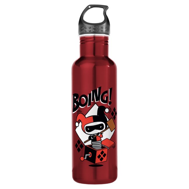 Botella De Agua Chibi Harley-Quinn-In-A-Box Con Martillo (Anverso)