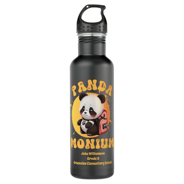 Botella De Agua Chibi Motivacional Kawaii Panda Nombre Año Escolar (Anverso)