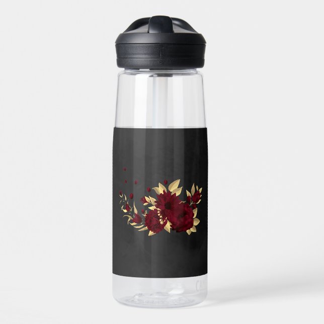 Botella De Agua Chic burgundy y oro negro (Delante)