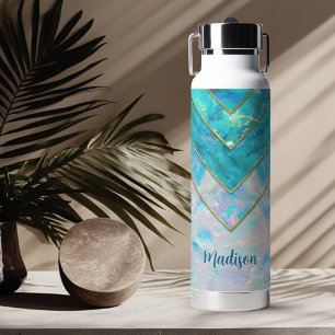 Botella De Agua Chic holográfico femenino elegante azul
