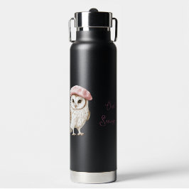 Botella De Agua Chic Pink Beret Brown White Owl Be Seeing You