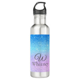 Botella De Agua Chic Purple Ombre Blue Glitter Modern             