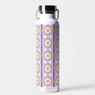 Botella De Agua Chic Rosa y Dorado Patrón Floral Geométrico