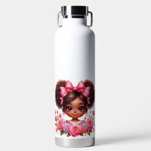 BOTELLA DE AGUA CHICA AFRICANO ADORABLE CON FLORES