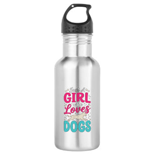 Botella De Agua Chica Ama Perros Tipografía Grabado Vintage Diseño
