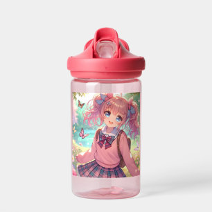 Botella De Agua Chica anime bonita con coletas rosadas