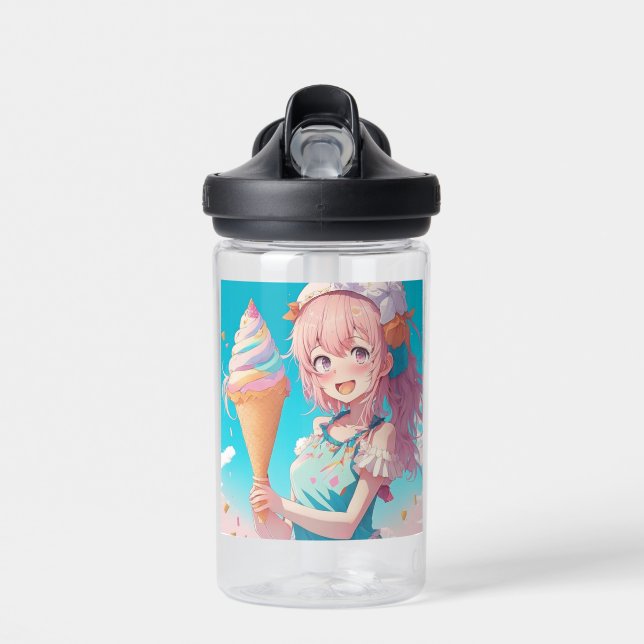 Botella De Agua Chica anime personalizado con crema de hielo capri (Delante)