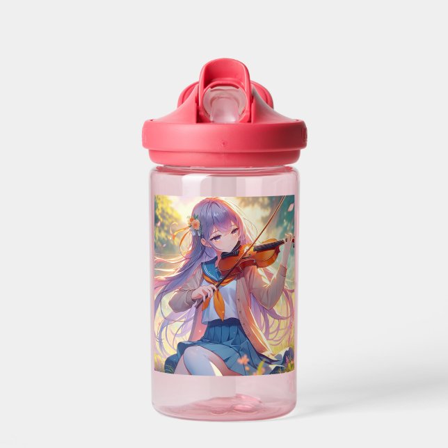 Botella De Agua Chica anime personalizado jugando al violín (Delante)