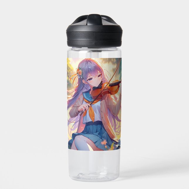 Botella De Agua Chica anime personalizado jugando al violín (Delante)