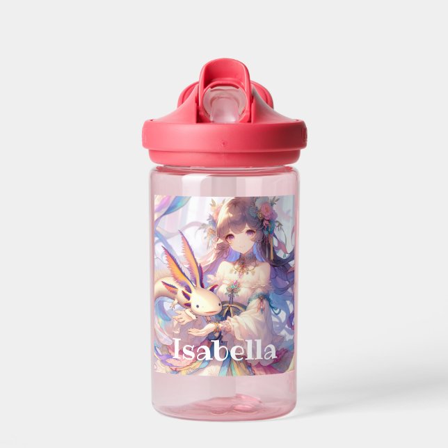 Botella De Agua Chica Anime personalizado y Axolotl (Delante)