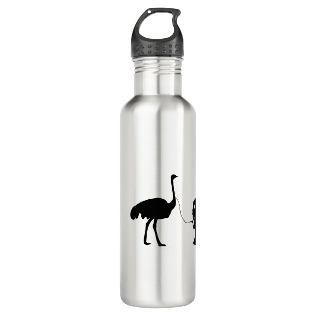 Botella De Agua Chica caminando sobre su Mascota Ostrich Graciosa  (Anverso)