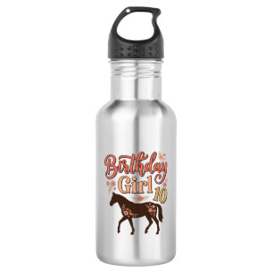 Botella De Agua Chica Cumpleaños 10 Caballo Diseño Vectorial Flora