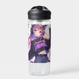 Botella De Agua Chica de anime bonito en audífonos con orejas del