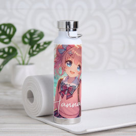 Botella De Agua Chica de anime bonito en cócteles rosados