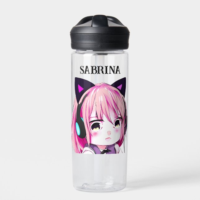 Botella De Agua Chica de anime con orejas gatas (Delante)